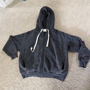 Electric & Rose Gray Quilted Hoodie with White Drawstrings